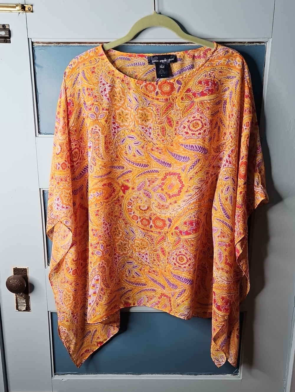 Susan Graver Orange Paisley Print Women’s Top Large